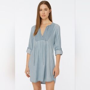 👗 Love Stitch Chambray Tie Front Mini Dress Size Large NWT